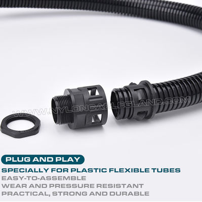 IP68 Plastic Corrugated Pipe Connector, Nylon Flexible Tube Fitting with PG7~PG48 Thread for Flexible Hose AD10~AD54.5