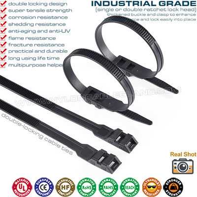 Cable Ties Double-locking Cable Tie 9x350mm Black Cable Zip Tie Strap with Double Lock 110LBS, Ø20-93mm