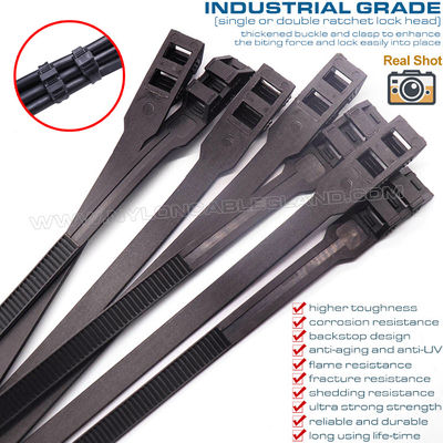 Cable Ties Double-locking Cable Tie 9x350mm Black Cable Zip Tie Strap with Double Lock 110LBS, Ø20-93mm