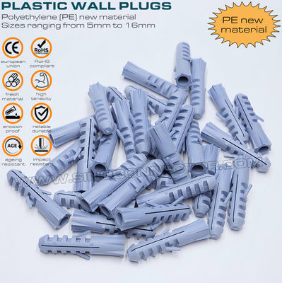 Expandable Plastic Wall Plugs (Screw Anchors, Drywall Anchors) Gray, Red or Blue Ø10 x 50mm 100pcs with Ø6~8mm Screws for Home Decor