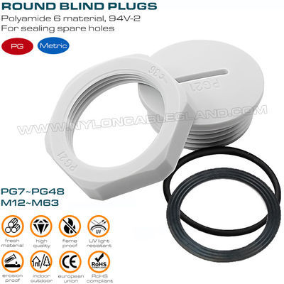 Blind Plugs Plastic PG Type Gray or Black IP54/IP68, Round Blanking Plugs (Stopping Plugs) Nylon PG7~PG48 Thread for Sealing Holes