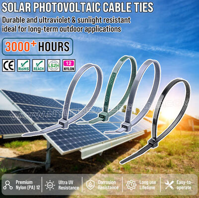 Nylon (PA) 12 UV-Resistant Cable Zip Tie 300mm x 4.8 (Ø 3-80mm), Excellent Salt & Chemical Resistance, for Solar Photovoltaic Industry