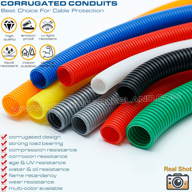 PA Polyamide Colored Electrical Conduit, AD15.8 Nylon Corrugated Tube 12mm Polymer Flexible Pipe for Wire Harness