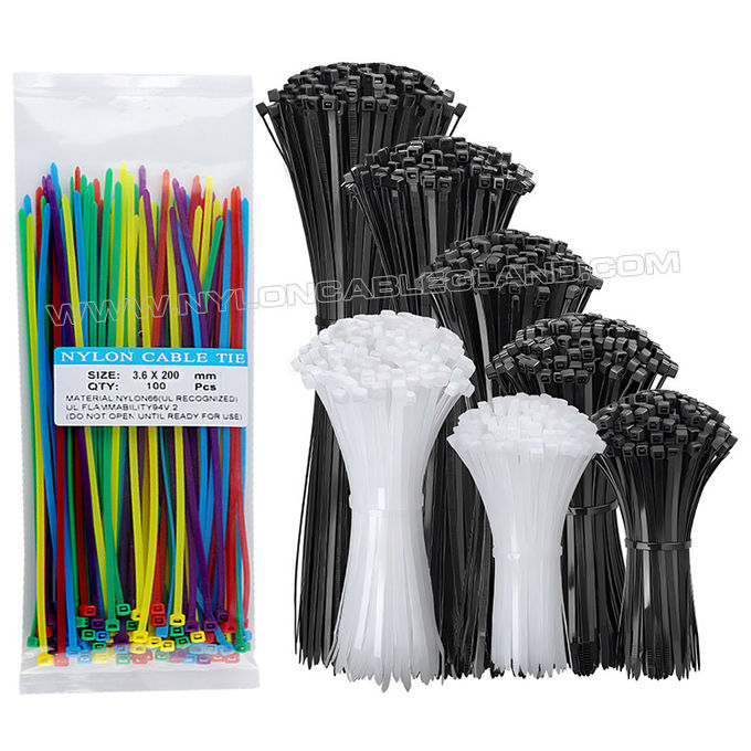 케이블 타이 Cable Tie 200mm x 3.6 플라스틱 지퍼 타이, Ø3mm~50mm 조절 가능한 나일론(PA) 66 케이블스트랩(40lbs/18kgs) 실외용