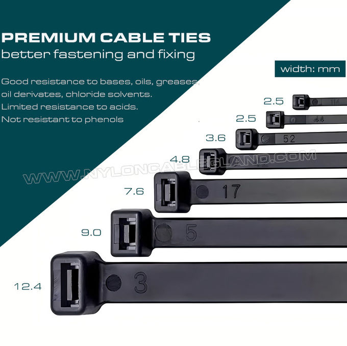케이블 와이어 타이 케이블 밴드 Cable Ties 200mm x 3.6 플라스틱 픽싱 타이 케이블 벨트, Ø3mm~50mm 조절 가능한 나일론(PA) 66 호스 타이 타이 랩(40lbs/18kgs) 실외용
