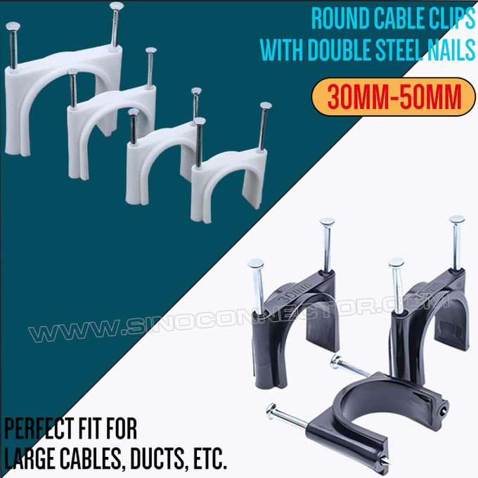 Ø2.5mm~50mm 직경 케이블용 싱글 시멘트 네일 또는 더블 콘크리트 네일이 달린 플라스틱 케이블 클립/케이블 벽 클립 (케이블 홀더, 케이블 정리기)